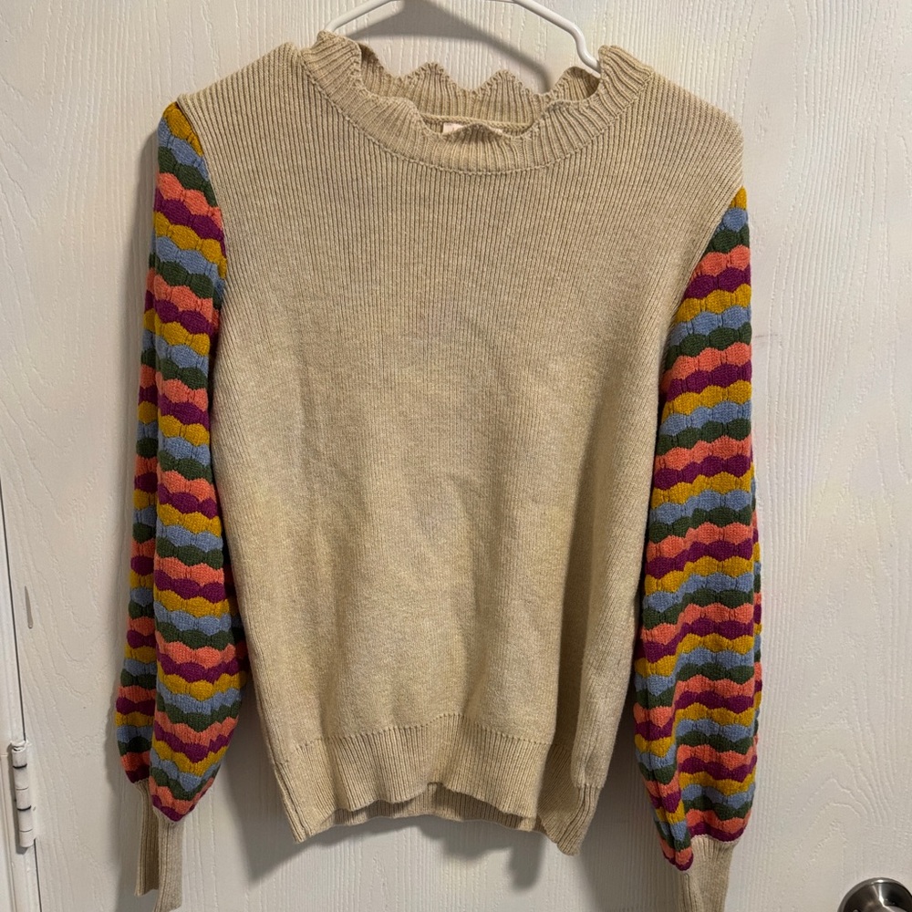 Hailey & Co Women's S Color Block Stripe Long Sleeve Knit Sweater Scallop‎ Neck
